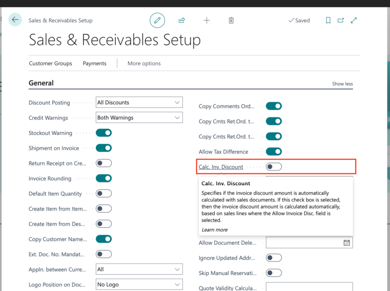 Dynamics 365 Business Central Sales Invoice Discounts