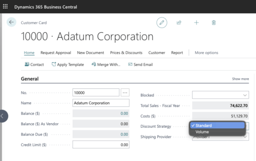 Customer Card showing enum strategy