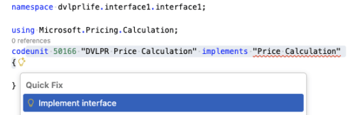 Screenshot showing Implement Interface