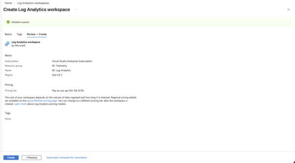 Log Analytics Workspace Create