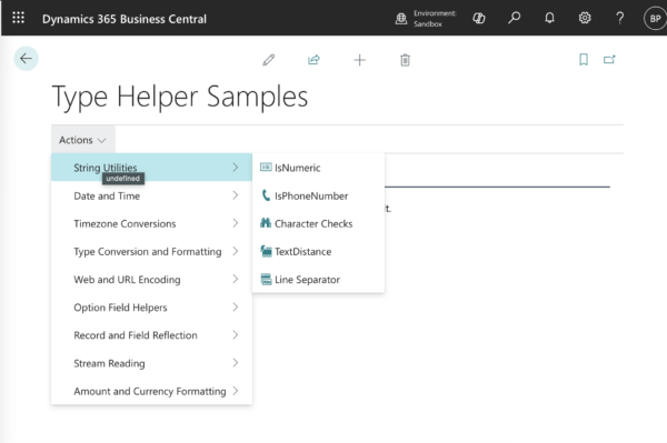 Type Helper Codeunit Sample