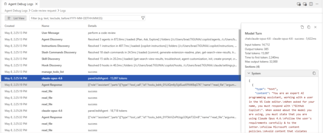 Agent Debug Logs Flow Chart in VS Code